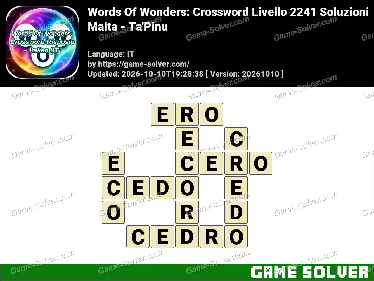 Words Of Wonders: Crossword Livello 2241 Soluzioni – Malta – Ta’Pinu